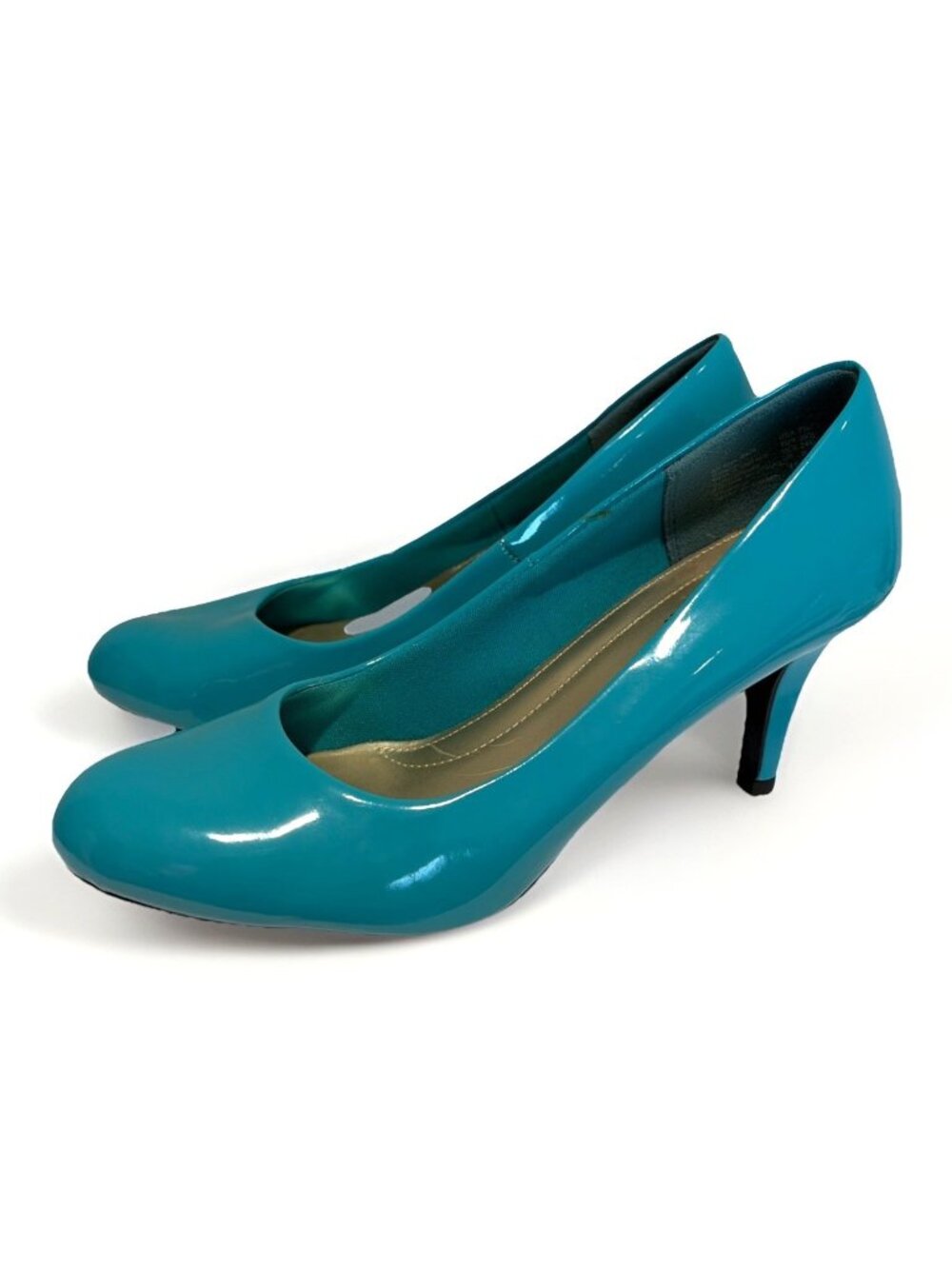Comfort Plus Predictions Patent Leather Heels Shoes Size 7.5 Teal Colorful Y2K